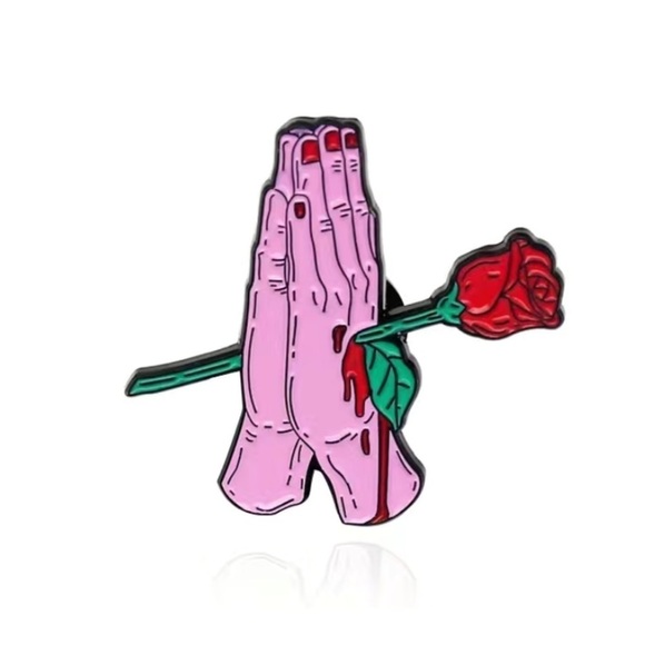 (3/$15) Hands With Rose Enamel Pin - Picture 1 of 3